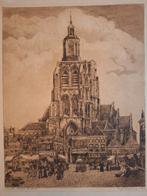 Ets Markt Bergen op Zoom - eug Rensburg, Antiek en Kunst, Kunst | Etsen en Gravures, Ophalen of Verzenden