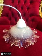 Hanglamp met dikke glazen lamp kap art deco bloem, Ophalen of Verzenden, Glas, Vintage / art deco, Minder dan 50 cm
