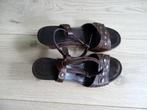 Bruine leren sandalen met sleehak, Bruin, Cypres, Gedragen, Sandalen of Muiltjes