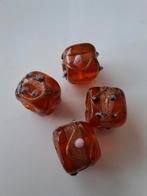 4 stuks lampwork glaskralen oranje vierkant goud kralen, Ophalen of Verzenden, Nieuw, Kraal