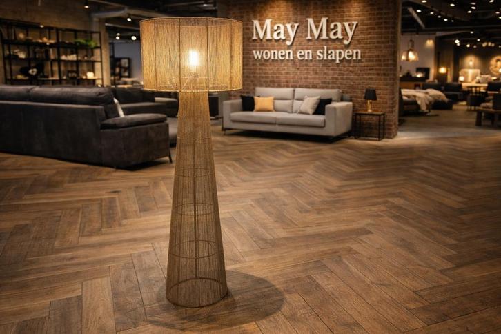 Vloerlamp May Jute 145cm €169,- Direct leverbaar E-7315, Huis en Inrichting, Lampen | Vloerlampen, Nieuw, 100 tot 150 cm, Stof