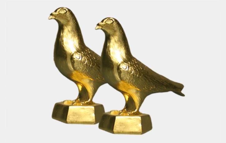 kopeltje duiven 24 k. verguld met bladgoud, Verzamelen, Beelden en Beeldjes, Nieuw, Dier, Ophalen of Verzenden