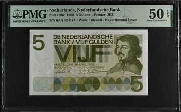 5 Gulden biljet 1966  Vondel (6AA-serie) PMG 50 EPQ (A)UNC beschikbaar voor biedingen