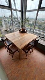 Ethnicraft Eiken Eettafel vierkant & bankje, Huis en Inrichting, Ophalen, Gebruikt, Strakke Scandinavische stijl, Vijf personen of meer