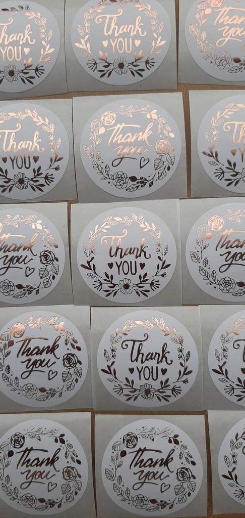 Nr  12 :  30 stuks thank you stickers 3,8 cm., Hobby en Vrije tijd, Stickers en Plaatjes, Nieuw, Meerdere stickers, Ophalen of Verzenden
