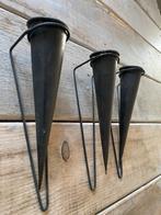 3 x brocante muurkandelaar / fakkel kandelaar. Zwart metaal., Huis en Inrichting, Woonaccessoires | Kandelaars en Kaarsen, Ophalen