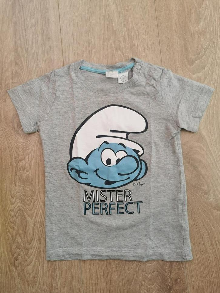 H&M smurfen t-shirt Mister Perfect, Kinderen en Baby's, Babykleding | Maat 80, Gebruikt, Jongetje, Shirtje of Longsleeve, Ophalen of Verzenden