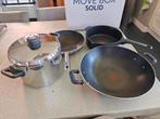 Pannenset: Wok, Soeppan, Hapjespan, Ophalen, Gebruikt, Rvs, Pannenset