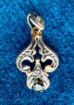 Hanger art nouveau/jugendstil blauwe saffier/klein diamantje, Ophalen of Verzenden, Goud