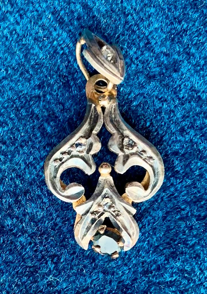 Hanger art nouveau/jugendstil blauwe saffier/klein diamantje, Antiek en Kunst, Antiek | Goud en Zilver, Goud, Ophalen of Verzenden
