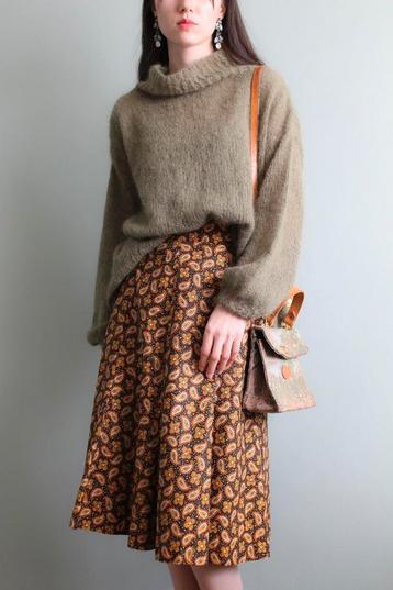 Vintage Paisley motief rok in warm bruin oranje retro S beschikbaar voor biedingen