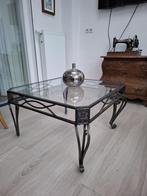 Glazen ijzeren tafel, Huis en Inrichting, Tafels | Sidetables, Ophalen, Gebruikt, 100 tot 150 cm, 75 cm of meer