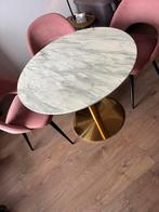 Marmer Eettafel met Messing Poot, Huis en Inrichting, Tafels | Eettafels, Ophalen, Rond, Tot twee personen, 50 tot 100 cm