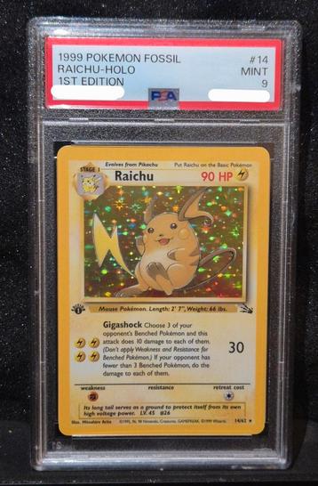 PSA 9 - Raichu Holo #14 1st Edition (1999 Pokemon Fossil) beschikbaar voor biedingen