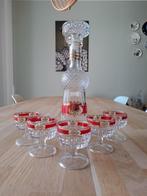 Vintage karaf met 5 glaasjes rood-goud - jaren 70, Ophalen of Verzenden