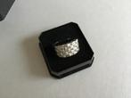 Verzilverde ring met drie rijen Swarovski-stenen, Ophalen of Verzenden, Zo goed als nieuw, Zilver, Dame of Heer