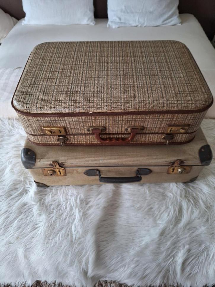 2 prachtige Vintage Retro Jaren 50 Koffers - Set van 2, Sieraden, Tassen en Uiterlijk, Koffers, Gebruikt, Overige materialen, 55 cm of meer