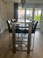 Mooie bartafel/eettafel composiet blad incl. 6 leren stoelen, Ophalen, 50 tot 100 cm, Zo goed als nieuw, Vijf personen of meer