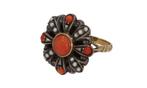 Bloedkoraal parel antieke 14k gouden ring dames uniek retro, Sieraden, Tassen en Uiterlijk, Antieke sieraden, Ophalen of Verzenden