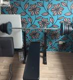 Complete fitness set met bankdruk en gewichten, Ophalen, Gebruikt, Krachtstation, Armen
