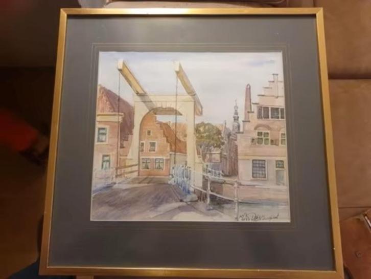 Aquarel Hofstraatbrug Alkmaar P.A.C Nieuwpoort (1913 - 1986), Antiek en Kunst, Kunst | Schilderijen | Klassiek, Ophalen