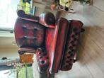 Chesterfield Queen Anne fauteuil – Oxblood rood leder, Ophalen, Gebruikt, 75 tot 100 cm, Leer