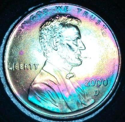 Toned Lincoln Cent 2000 D, Postzegels en Munten, Munten | Amerika, Losse munt, Noord-Amerika, Ophalen of Verzenden