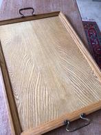 Grote houten dienblad met messing handvaten, Ophalen of Verzenden, Zo goed als nieuw, Rechthoekig, Hout
