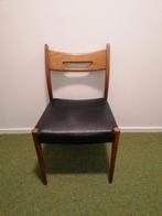 Vintage Teakhouten Stoel met Zwart Kunstleer, Huis en Inrichting, Stoelen, Ophalen, Zwart, Zo goed als nieuw, Mid-century