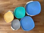 Vintage Tupperware bewaarbakjes met zonnedeksel 5 stuks, Ophalen of Verzenden, Gebruikt, Crème, Bak of Kom
