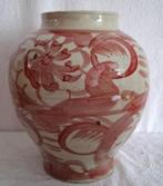Pot - Keramiek - Rode florale decoratie, Ophalen of Verzenden, Gebruikt, Aardewerk of Porselein, Minder dan 50 cm