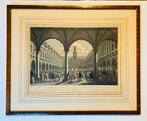 Authentieke antieke gravure van Amsterdam - Beursgebouw, Antiek en Kunst, Ophalen of Verzenden