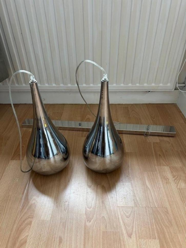 Hanglamp - Druppelvorm - Zilver - Metaal, Huis en Inrichting, Lampen | Hanglampen, Gebruikt, Minder dan 50 cm, Metaal, Ophalen