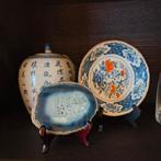 Chinees Vaas, Agaatschijf & Bordje - Antiek Blauw, Ophalen of Verzenden