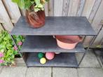 Zwart metalen sidetable wandrek stellingkast kweektafel, Tuin en Terras, Bergingen en Tuinkasten, Ophalen, Gebruikt, Metaal, Overige typen
