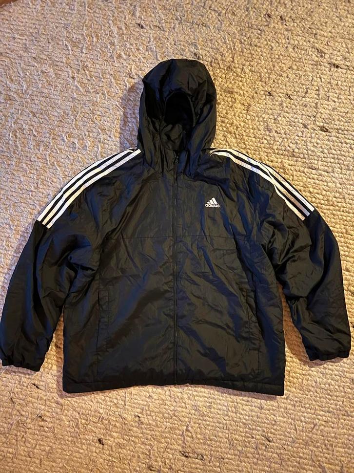 Adidas Windjack Zwart XL - Iconische Strepen, Kleding | Heren, Jassen | Winter, Gedragen, Maat 56/58 (XL), Zwart, Ophalen of Verzenden