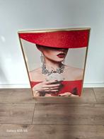 Foto Dame met Rode Hoed & Kristallen, Messing Lijst, Ophalen