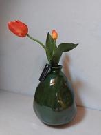 Vaas donkergroen incl zijden tulp ceramic vase H20 Nieuw, Aardewerk of Porselein, Nieuw, Oranje, Ophalen of Verzenden