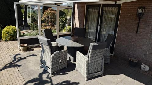 Graniet tuintafel + 5 verstelbare stoelen, Tuin en Terras, Tuintafels, Zo goed als nieuw, Rond, Overige materialen, Ophalen