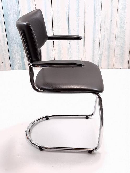 Vintage eetkamerstoel met buisframe Gispen 2001, Huis en Inrichting, Stoelen, Zo goed als nieuw, Vier, Leer, Metaal, Stof, Overige materialen