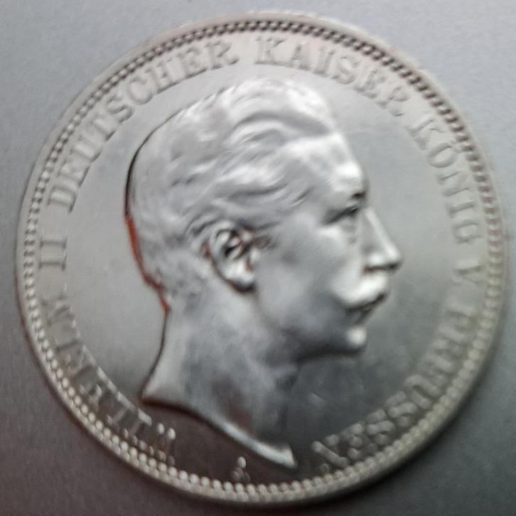 Preussen, 3 Mark 1911 - zilver AUNC, Postzegels en Munten, Munten | Europa | Niet-Euromunten, Losse munt, Duitsland, Zilver, Ophalen of Verzenden