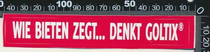Sticker: Goltix - Wie bieten zegt, Verzamelen, Stickers, Zo goed als nieuw, Bedrijf of Vereniging, Ophalen of Verzenden