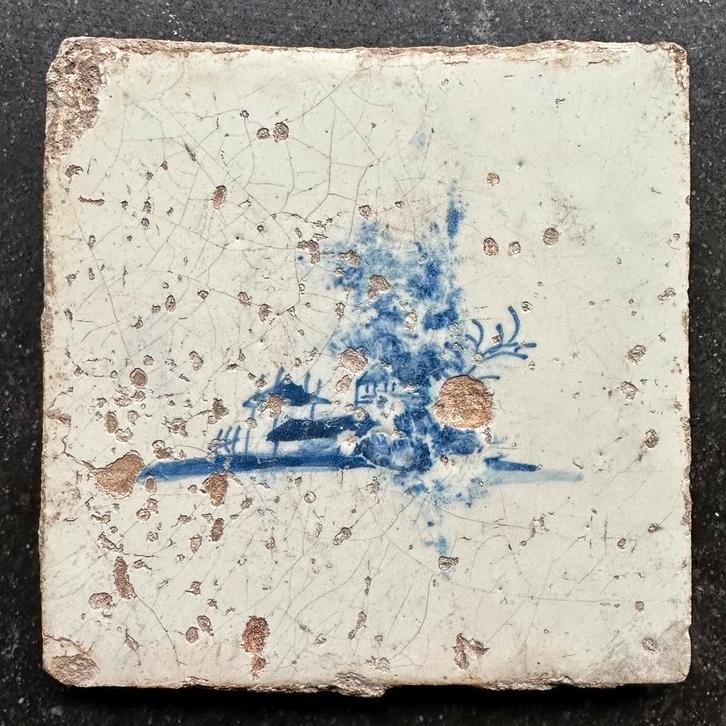 Delfts blauwe tegel, 17e eeuw, boerderij, Antiek en Kunst, Antiek | Wandborden en Tegels, Ophalen of Verzenden