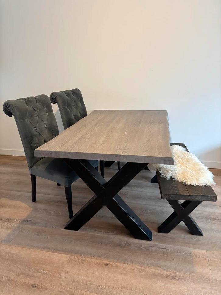 Eettafel set met bank en stoelen, Huis en Inrichting, Tafels | Eettafels, Gebruikt, 100 tot 150 cm, 200 cm of meer, Vier personen