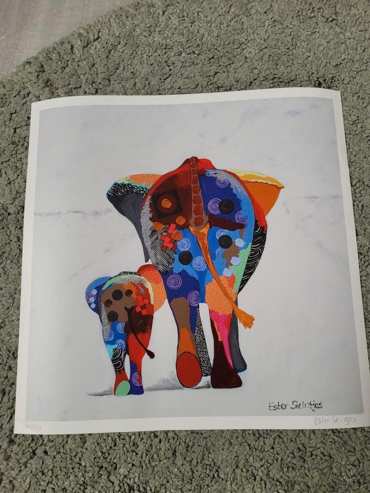 Ester Steintjes Kunstprint - Olifant Me and Mom 15/50, Antiek en Kunst, Kunst | Litho's en Zeefdrukken, Ophalen of Verzenden