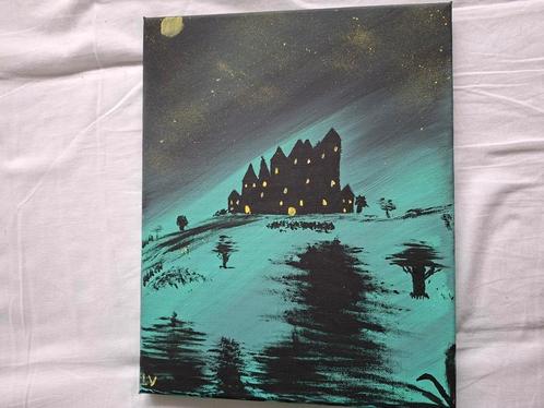 Zelfgemaakt schilderij van een kasteel, Antiek en Kunst, Kunst | Overige Kunst, Ophalen of Verzenden