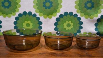 Retro Arcoroc France rookglas trio nest schalen beschikbaar voor biedingen