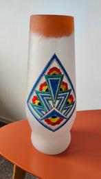 art deco vaas antiek glas Leune? emaille oranje blauw, Antiek en Kunst, Antiek | Vazen, Ophalen of Verzenden