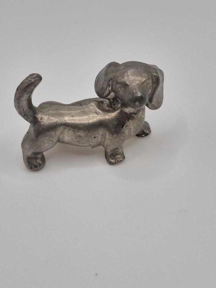 Oud Tinnen Teckeltje, Antiek en Kunst, Kunst | Beelden en Houtsnijwerken, Ophalen of Verzenden