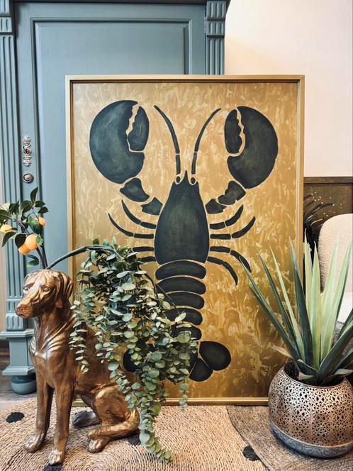 ACTIE! Schilderij kreeft goud groot xxl paneel lijst kunst, Antiek en Kunst, Kunst | Schilderijen | Modern, Ophalen